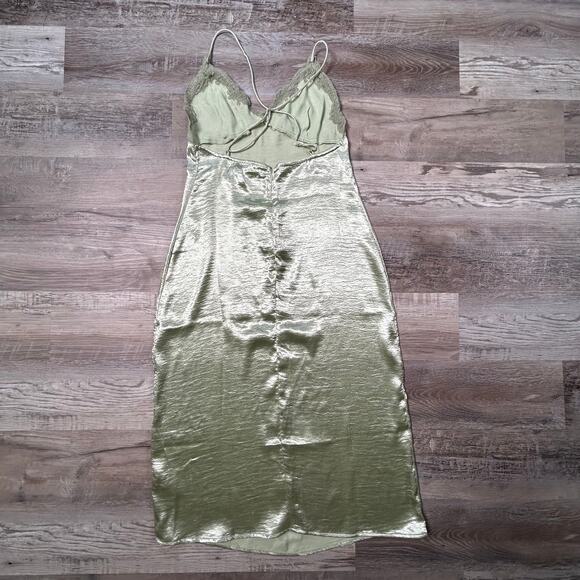 Urban Outfitters Chloe Satin Slip Dress Green Lace Trim Large - Picture 6 of 9